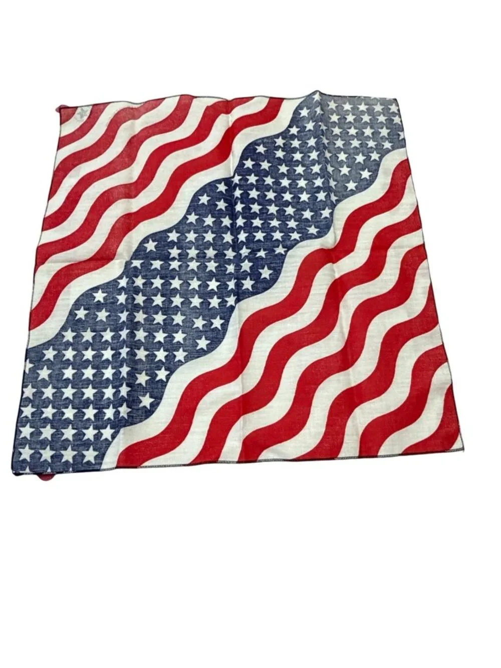 Vintage 1980s American Flag Patriotic Cotton Bandana Made in USA Red White Blue